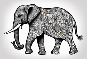 Delicate elephant holding Star of David in tip of trunk tattoo idea