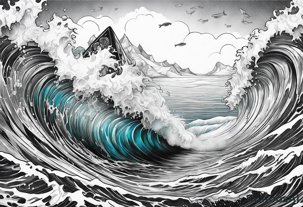 ice berg from underwater with a scubadiver swimming below it tattoo idea