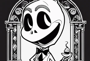 Black and white, character Dr. Finklestein from nightmare before Christmas chibi cartoon tattoo idea