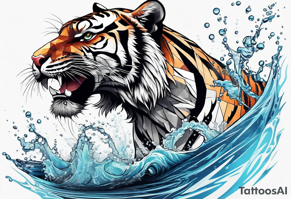 full tiger body splashing paw into water tattoo idea
