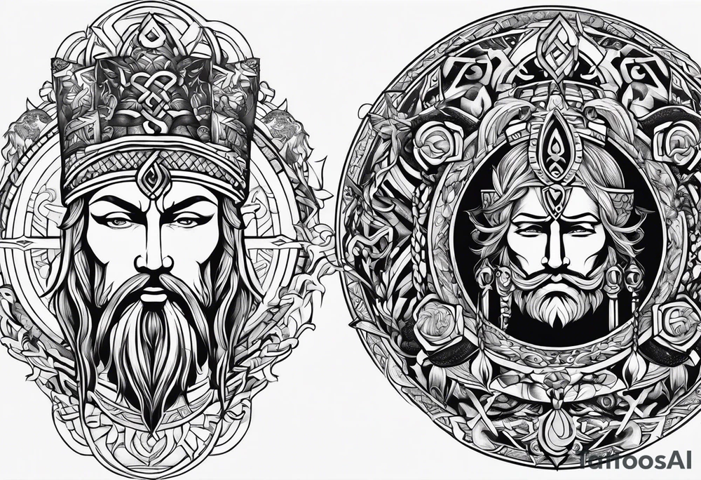 Nordic gods with runes and knots tattoo idea