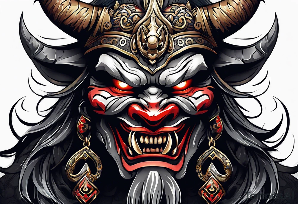 Protection against evil Oni mask tattoo idea
