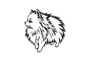 A silhouette stencil style drawing of a cute female Pomeranian tattoo idea