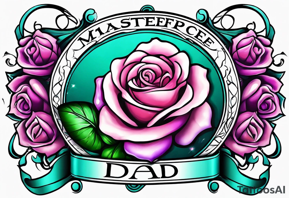 Dad, roses, teal, pink, purple tattoo idea