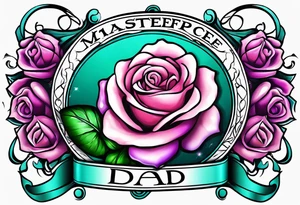 Dad, roses, teal, pink, purple tattoo idea