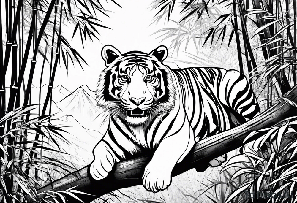 Crouching Tiger in bamboo forest tattoo idea