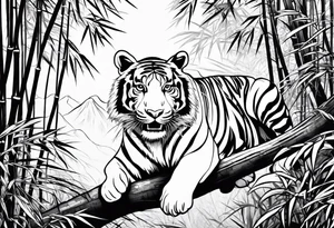 Crouching Tiger in bamboo forest tattoo idea
