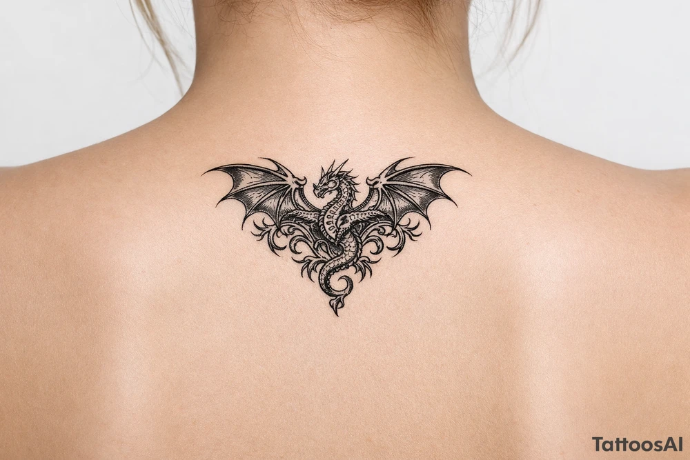 All over the back, Fourth wing dragon tattoo tattoo idea