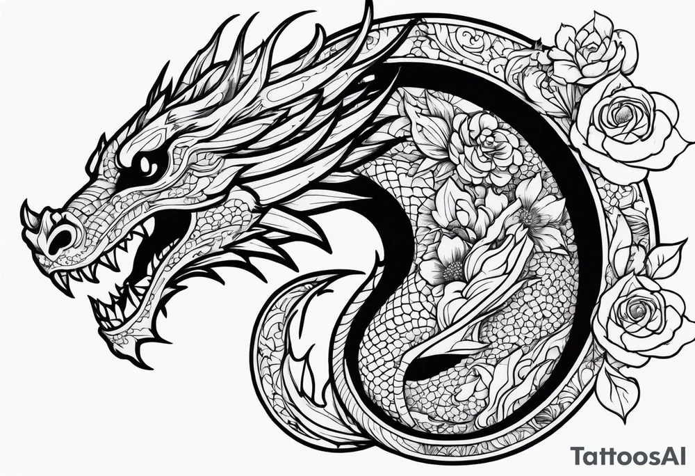 Dragon with flowers from mexican skull tattoo idea