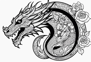 Dragon with flowers from mexican skull tattoo idea
