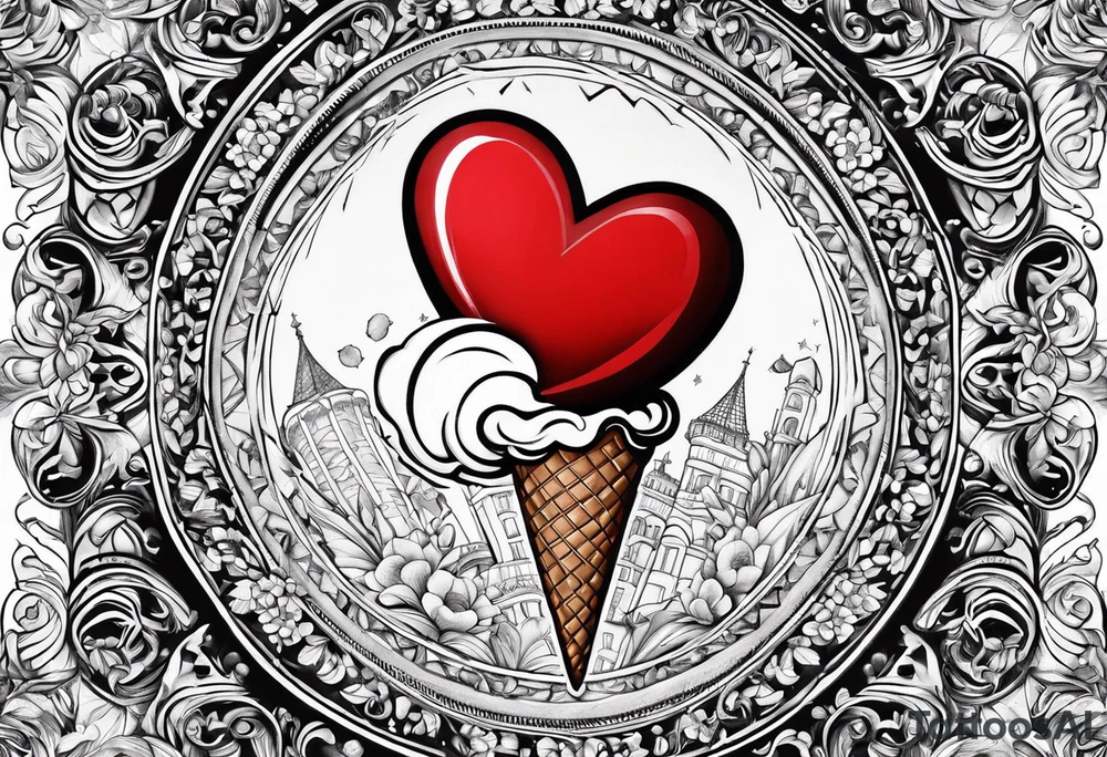 small ice cream cone with small red heart on it somewhere while representing Paris tattoo idea