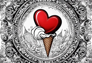 small ice cream cone with small red heart on it somewhere while representing Paris tattoo idea