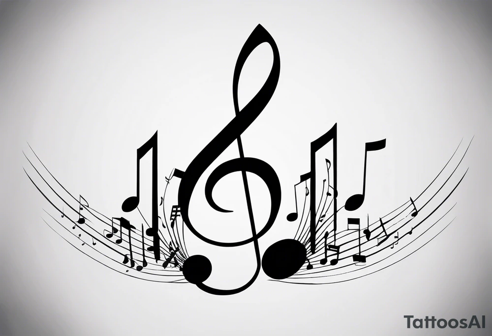 Simple minimalist tattoo in the style of single needle art depicting musical notes in the shape of letters “l” and “r” tattoo idea