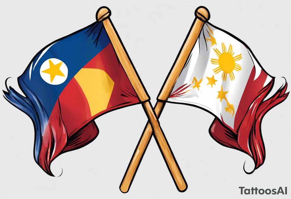 A single waving flag that is the Philippine flag to the left and the Spanish flag to the right tattoo idea