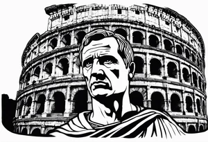 Julius Caesar in front of Roman colosseum tattoo idea