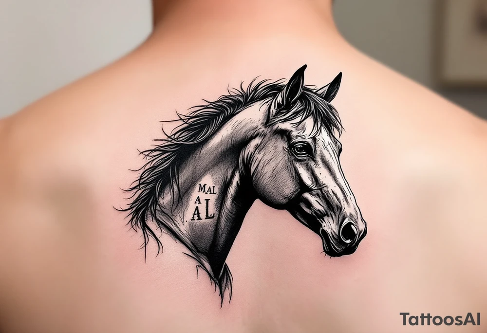 horse silhouette
from the front
with littles letters M A L tattoo idea