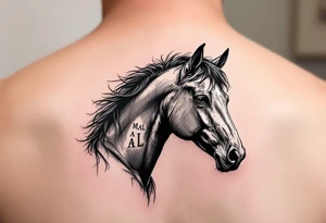 horse silhouette 
from the front
with littles letters M A L tattoo idea