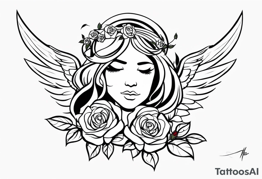 Angel, roses, name MARTINA tattoo idea