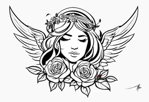 Angel, roses, name MARTINA tattoo idea