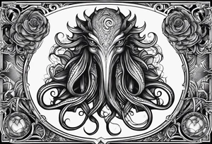 Lovecraftian creature. Protecting heart. Long tattoo for sleeve. Vertical. tattoo idea