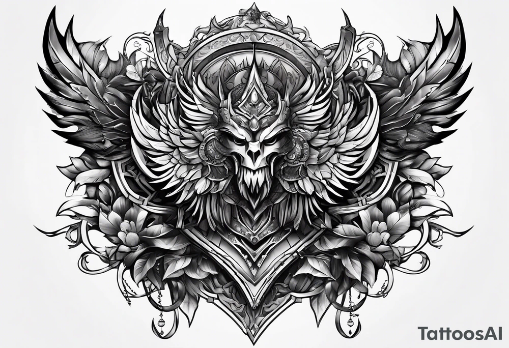 Armor for upper arm and chest tattoo idea