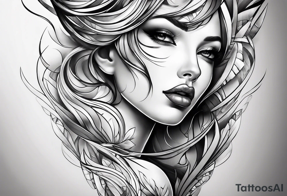 abstraction lines on leg tattoo sketch tattoo idea
