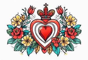 sacred heart traditonal vintage tattoo colorful with flowers tattoo idea
