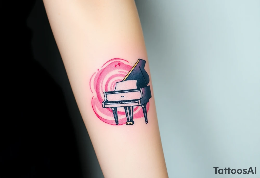 grand piano under the stars swirl pink pallete tattoo idea