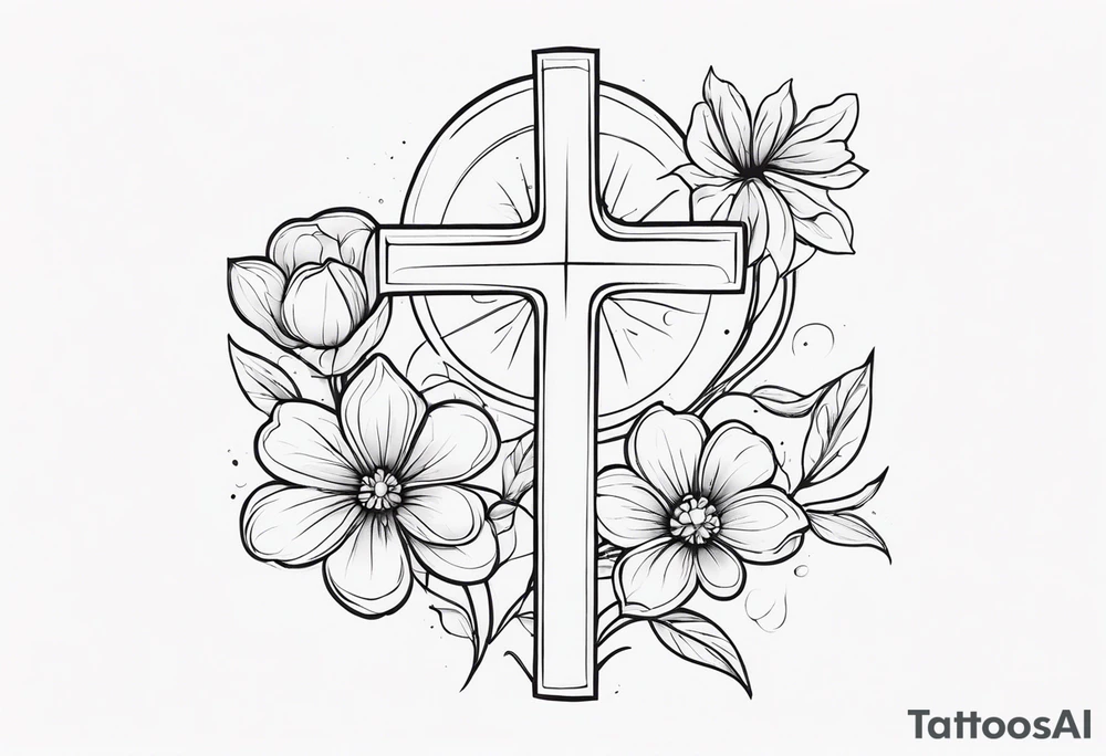 Small cross with flowers tattoo idea