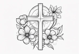 Small cross with flowers tattoo idea