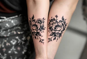 Matching flowery hearts in black ink, customized from each other’s actual prints. tattoo idea
