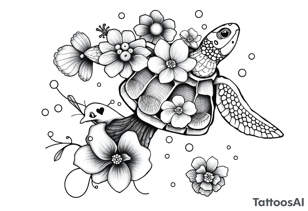 Underwater Flowers shells turtle seahorse bubbles jellyfish feminine tattoo idea