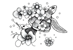 Underwater Flowers shells turtle seahorse bubbles jellyfish feminine tattoo idea