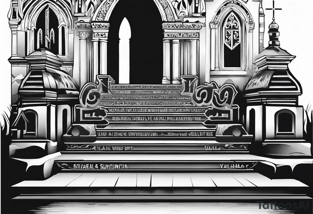 Valhalla  fog stairs mist church tattoo idea