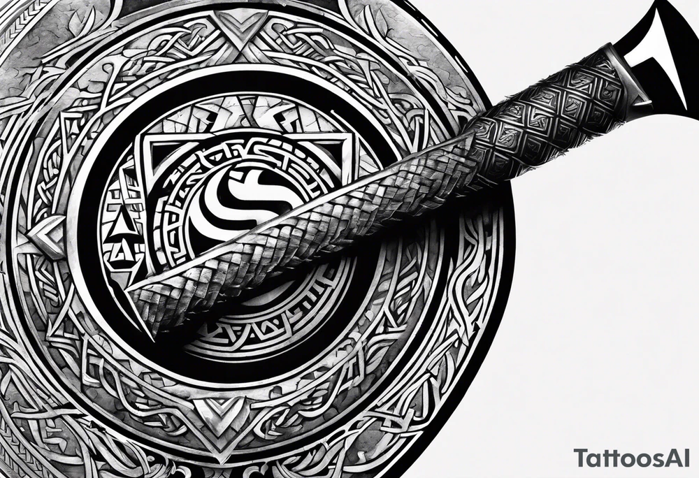 Valhalla  round 
shield axe sword valknut tattoo idea