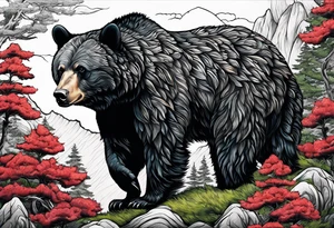 black bear mountain forest tattoo idea