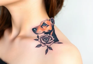 female  hound dog mix Brindle dog with the name kiwi . And a tiny rose around her . With her ears pointy a little big tattoo idea