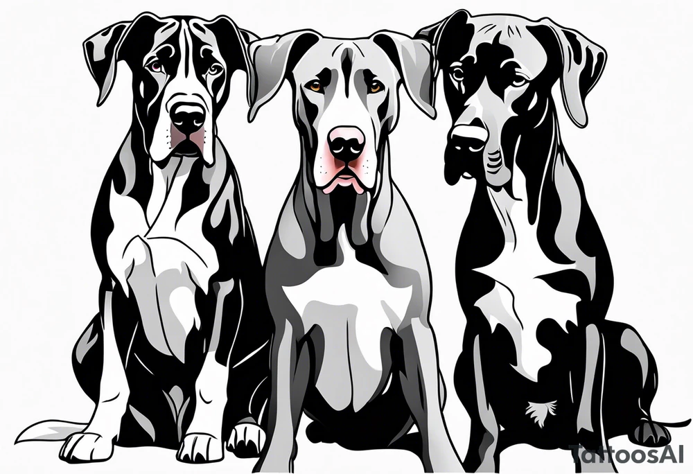 4 Great Danes together tattoo idea
