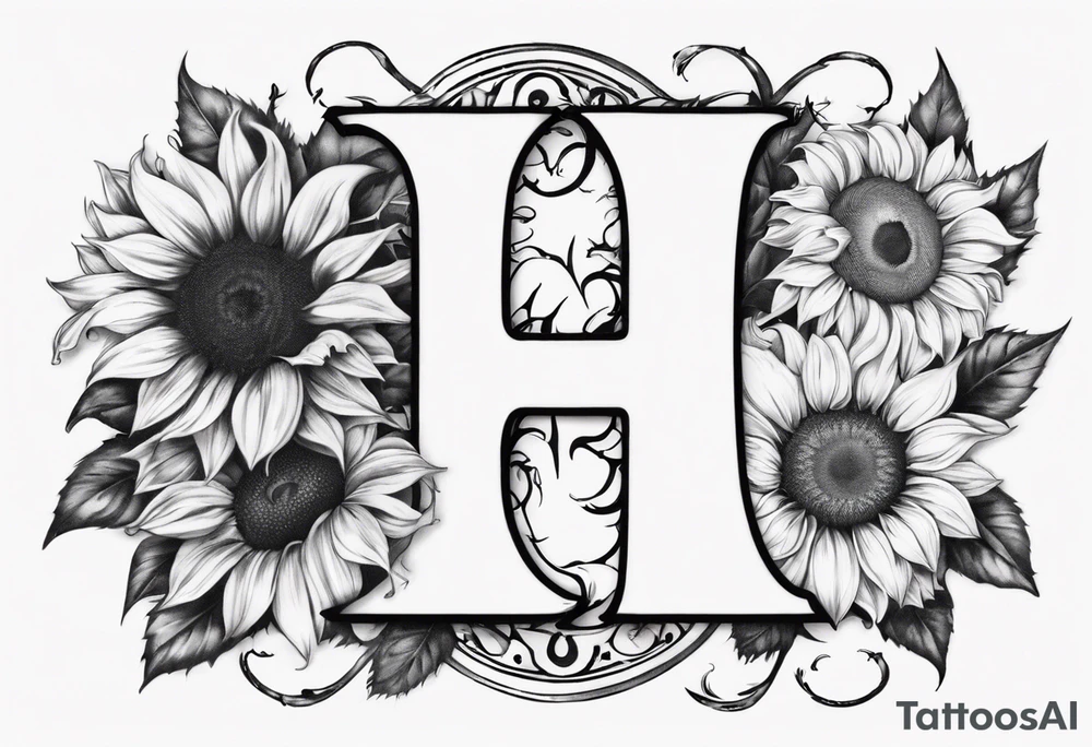 combining the letters E and H with a sunflower image tattoo idea combining the letters E and H with a sunflower image tattoo idea