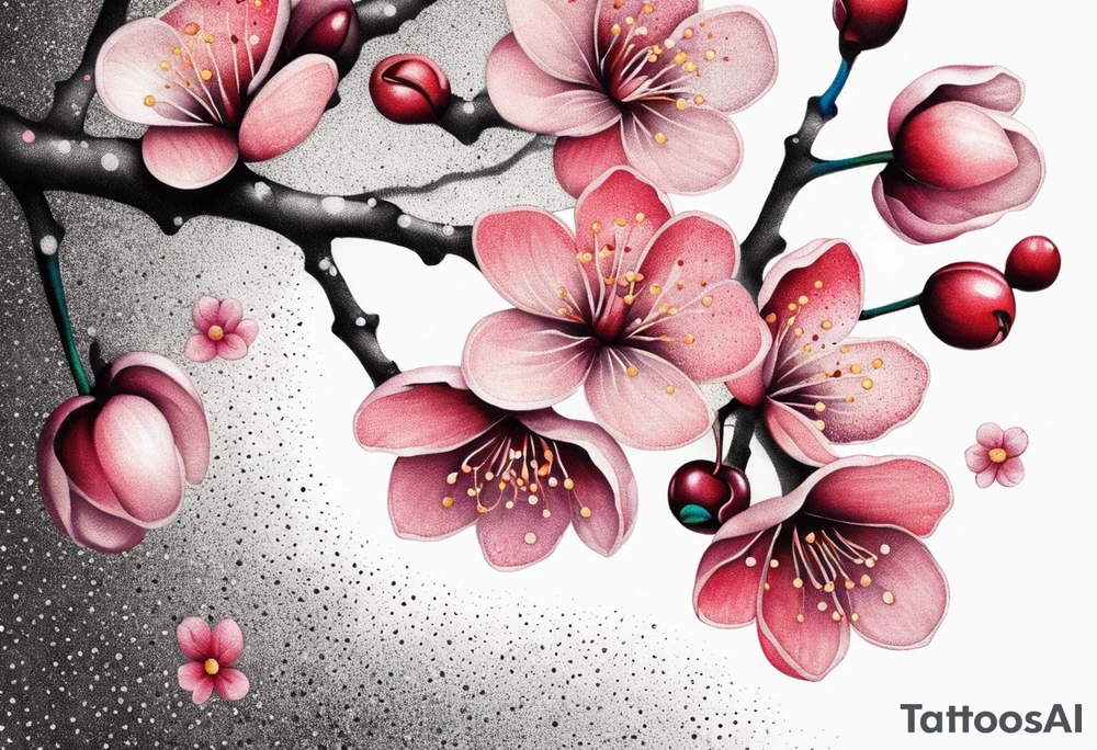 Cherry blossoms in a rainbow of colors tattoo idea
