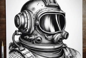 mark v diving helmet mixed with a space helmet tattoo idea