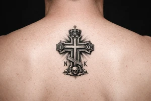 powerful serbian orthodox cross for ribs that later on can have children names incoportated later on, 15-25cm in height and with intricate details
 and black and grey fine detail


show more options tattoo idea