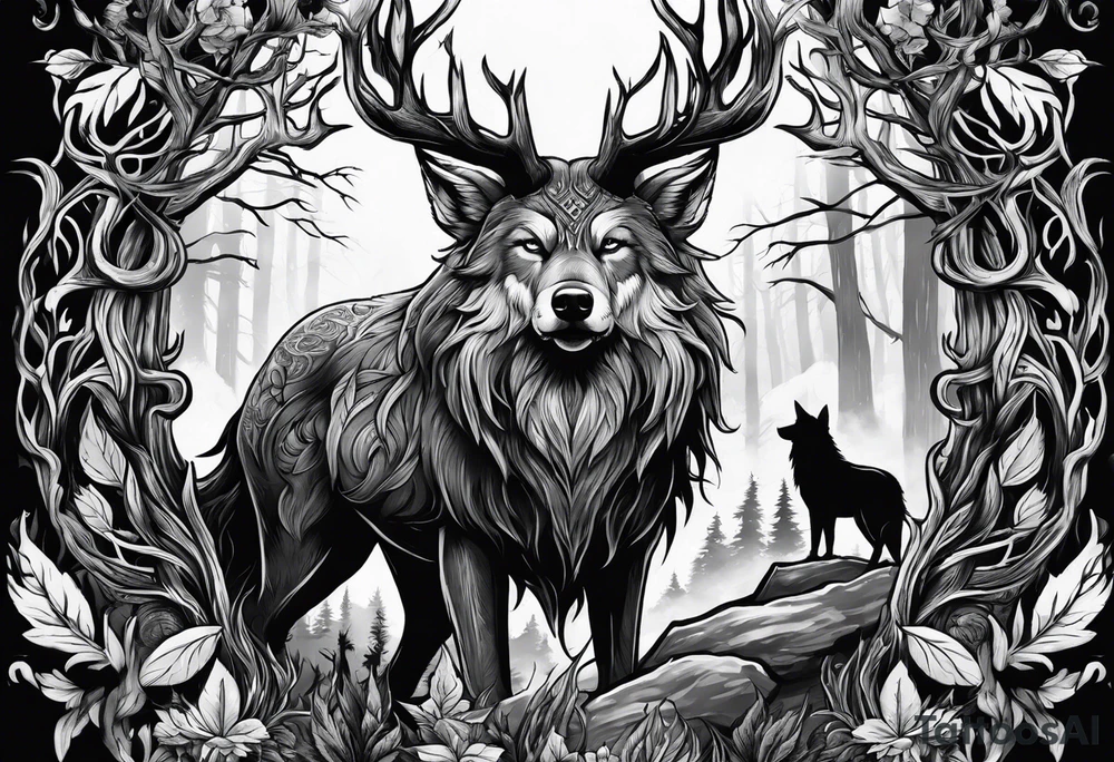 Leshy with wolves tattoo idea