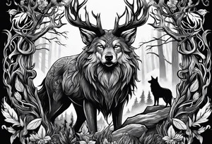 Leshy with wolves tattoo idea