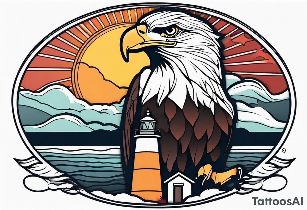 lighthouse, eagle tattoo idea