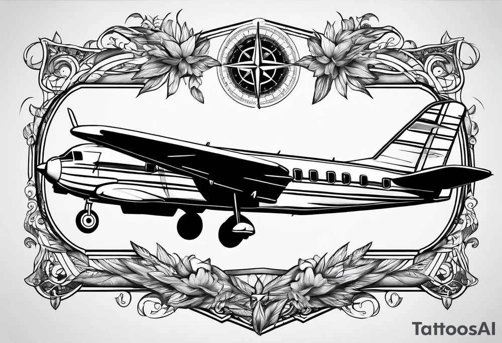 compass airplane tattoo idea