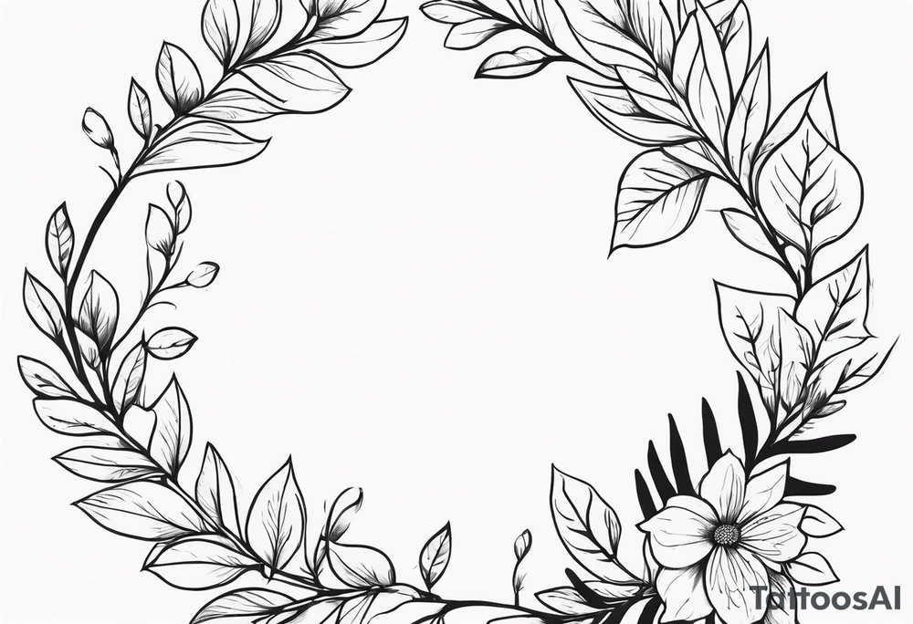 leaves around the forearm with flowers tattoo idea