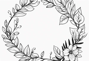 leaves around the forearm with flowers tattoo idea