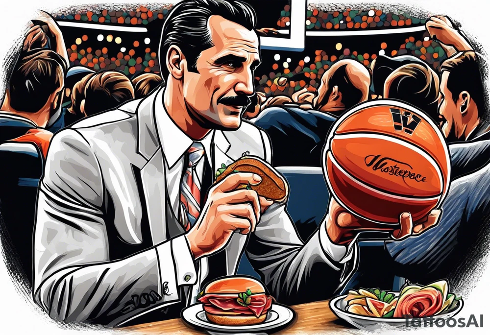Don Draper eating a ham sandwich at a basketball game tattoo idea
