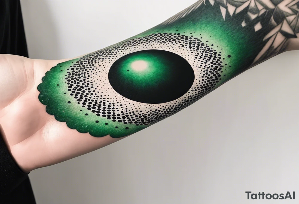 black hole, abstract, green and black, covered from wrist to forearm, fully covered, no borders, blackwork, no people tattoo idea